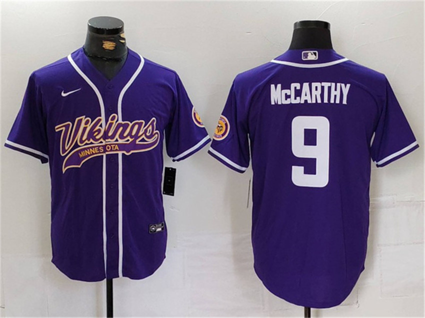 Men's Purple Minnesota Vikings #9 J.J. McCarthy Cool Base Stitched Baseball Jersey